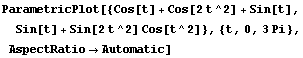ParametricPlot[{Cos[t] + Cos[2t^2] + Sin[t], Sin[t] + Sin[2t^2] Cos[t^2]}, {t, 0, 3Pi}, AspectRatio→Automatic]