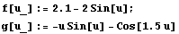 f[u_] := 2.1 - 2Sin[u] ; g[u_] := -u Sin[u] - Cos[1.5u]