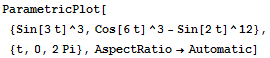 ParametricPlot[{Sin[3t]^3, Cos[6t]^3 - Sin[2t]^12}, {t, 0, 2Pi}, AspectRatio→Automatic]