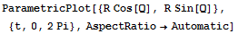 ParametricPlot[{R Cos[Q], R Sin[Q]}, {t, 0, 2Pi}, AspectRatio→Automatic]