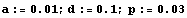 a := 0.01 ; d := 0.1 ; p := 0.03
