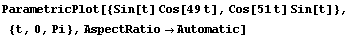 ParametricPlot[{Sin[t] Cos[49t], Cos[51t] Sin[t]}, {t, 0, Pi}, AspectRatio→Automatic]