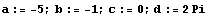 a := -5 ; b := -1 ; c := 0 ; d := 2Pi