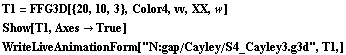 T1 = FFG3D[{20, 10, 3}, Color4, vv, XX, w] Show[T1, Axes -> True] WriteLiveAnimationForm["N:gap/Cayley/S4_Cayley3.g3d", T1,] 
