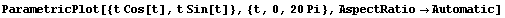 ParametricPlot[{t Cos[t], t Sin[t]}, {t, 0, 20 Pi}, AspectRatio -> Automatic]
